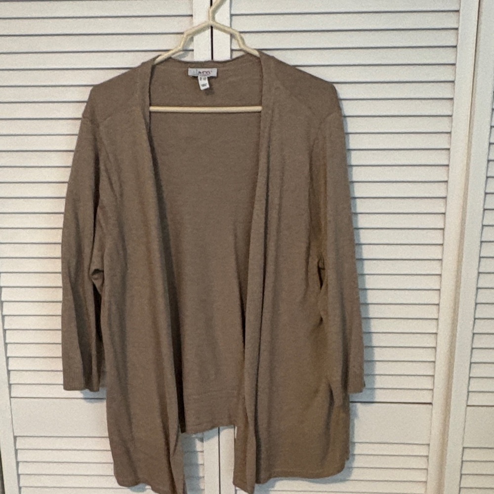 Denim & Co Open-Front Cardigan 1X Heather Beige